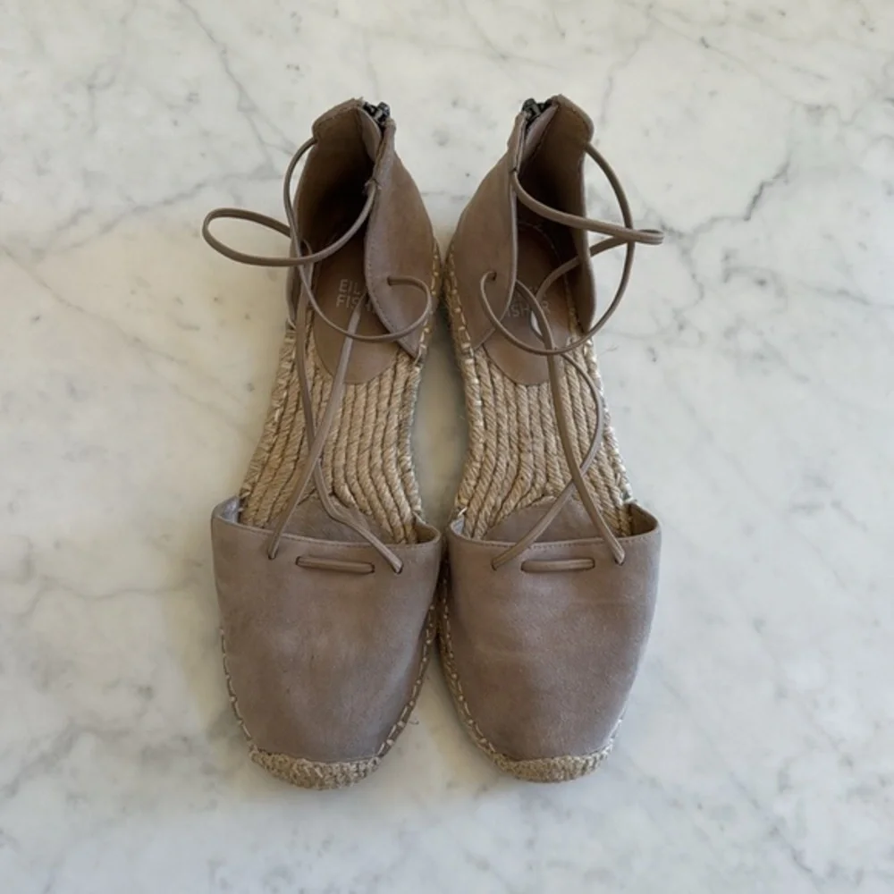 Eileen Fisher Women’s 6 Tan Suede Lace Up Espadrille Flats Jute